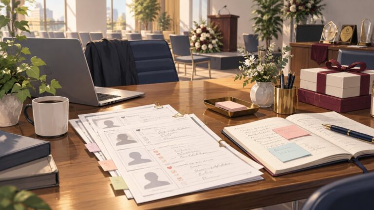 社員が喜ぶ表彰式とは?受賞者の満足度を高める企画の考え方をイメージしたオフィス表彰式のイラスト